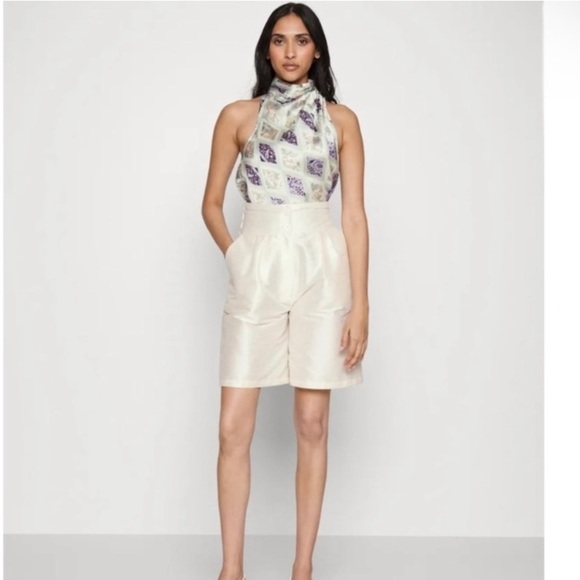 CINQ A SEPT Sleeveless High Neck Paisley Print Top Size Large Green / Purple - Picture 1 of 7